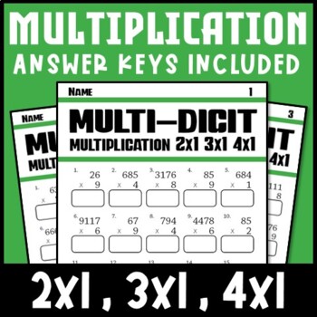 Preview of Multi-Digit Multiplication Numbers Worksheets | 2x1, 3x1, 4x1 Multiplication