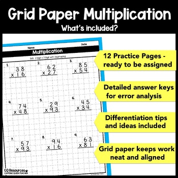 Multiplication Worksheets: Multi-Digit Multiplication on Graph Paper