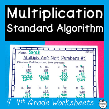 Multi Digit Multiplication Standard Algorithm Worksheets 4th Grade Math
