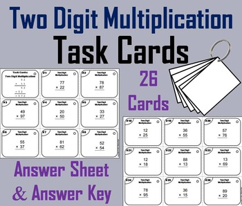 Preview of Two Digit Multiplication Task Cards Activity for 2nd to 6th Grade