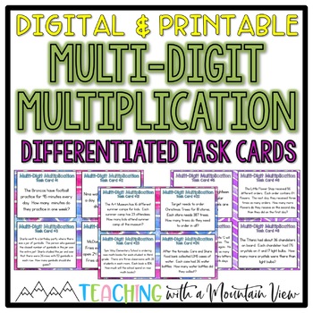 Preview of Multi-Digit Multiplication Task Cards Word Problems