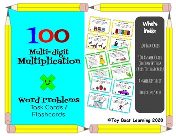 Preview of 100 Multi-Digit Multiplication Word Problems Task Cards/Flashcards