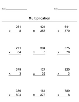 Multi-Digit Multiplication Worksheet with Answer Key by Twokwanna Girley