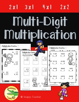 Multi-Digit Multiplication: 2x1, 3x1, 4x1, 2x2 by Snappy Teacher