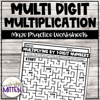 Preview of Multi Digit Multiplication by One Digit Numbers Printable Maze Worksheets