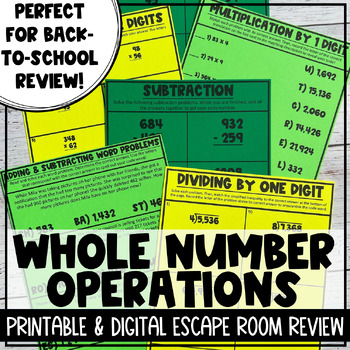 Preview of Multidigit Whole Number Operations Add Subtract Multiply Divide Math Escape Room