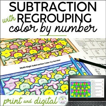 Preview of Subtraction with Regrouping Color by Number Worksheets 4th Grade Math