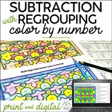 Subtraction with Regrouping Color by Number Worksheets 4th