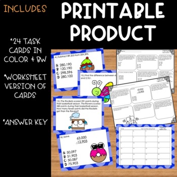 4th grade Multi-Digit Subtraction Task Cards and Distance Learning FREE