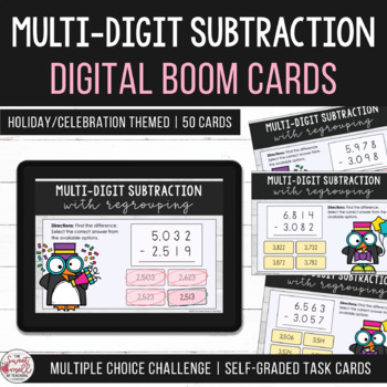 Preview of Multi-Digit Subtraction with Regrouping Remote Learning Digital Boom Cards