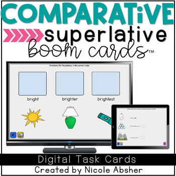 Preview of Multi-Level Comparative Superlative Adjectives BOOM™ Cards Distance Learning