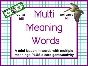 Preview of Multi Meaning Word Mini Lesson PLUS Printable Word Card Game