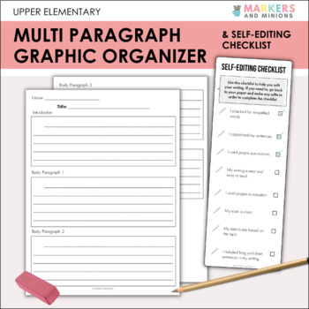 Preview of Multi-Paragraph Graphic Organizers + Self-Editing Checklist Bookmark