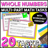 Multi-Part Math Problems - Whole Numbers - Task Cards & Wo
