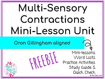 Preview of Multi-Sensory Contractions Mini-Lesson Unit FREEBIE Orton Gillingham Aligned