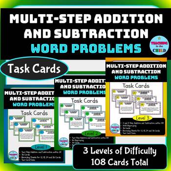 Preview of Multi-Step Addition and Subtraction Word Problems Task Cards Bundle