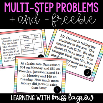 Preview of Multi-Step Addition and Subtraction Word Problems Task Cards Freebie