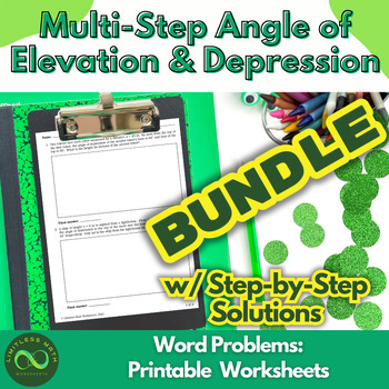 Preview of Multi-Step Angle of Elevation & Depression Word Problems w/ Solutions Bundle