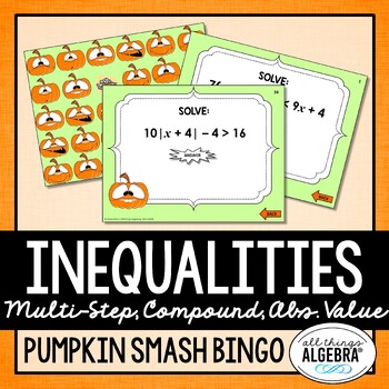 Preview of Multi-Step, Compound, and Absolute Value Inequalities | Pumpkin Smash Bingo