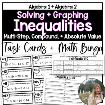 Preview of Multi Step, Compound, and Absolute Value Inequalities Task Cards for Algebra 1