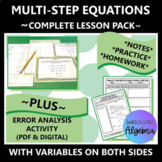 Multi Step Equations Variable Both Side Lesson Pack PLUS E