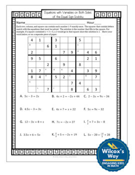 Multi Step Equation Sudoku Game Digital And Paper Distance Learning