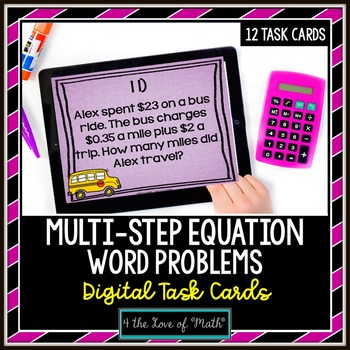 Preview of Multi Step Equation Word Problem: Digital Task Cards