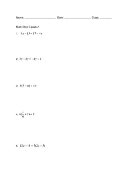 Multi Step Equation Worksheet by Laila Oliveira | TPT