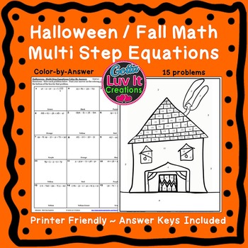 Preview of Halloween Math Solving Equations Multi Step Equations Fall Math Color