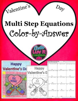 Preview of Valentine's Day Math Solving Equations Multi Step Equations Color by Number