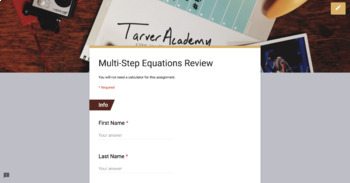 Preview of Multi-Step Equations Adaptive Review Google Form