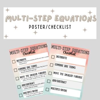 Preview of Multi-Step Equations Poster/Checklist
