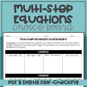 Preview of Multi-Step Equations Choice Board Activity