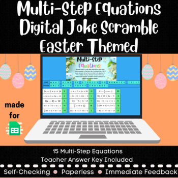 Preview of Multi-Step Equations - Digital Joke Scramble Activity - Easter Themed