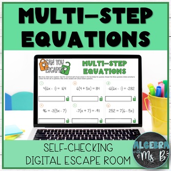 Preview of Multi-Step Equations (Distributive Property) Digital Escape Room Activity