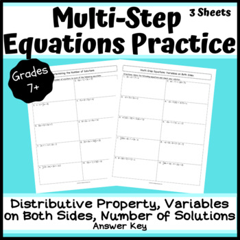 Preview of Multi-Step Equations-Distributive, Variables on Both Sides, Number of Solutions