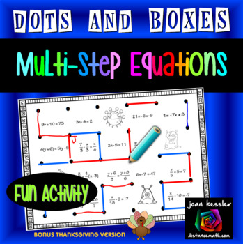 Preview of Multi-Step Equations Fun Dots and Boxes Partner Game