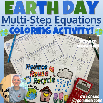 Preview of Multi-Step Equations Earth Day Coloring Activity - 8th grade & Algebra 1