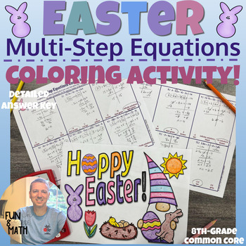 Preview of Multi-Step Equations Easter Coloring Activity - 8th grade & Algebra 1