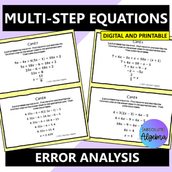 Preview of Multi Step Equations Error Analysis Printable or Google Forms