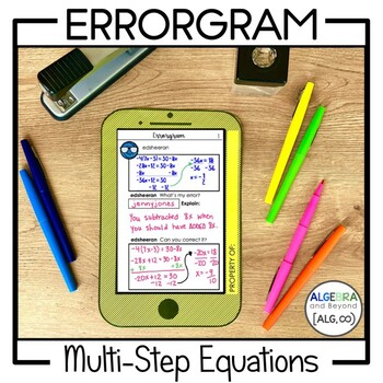 Preview of Multi-Step Equations Activity | Errorgram