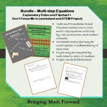 Preview of Multi-Step Equations: Explanatory video, student worksheet, STEM project