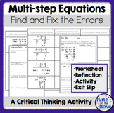 Multi-Step Equations - Find and Fix the Errors - Worksheet