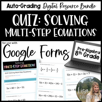 Preview of Multi Step Equations Google Forms Quiz