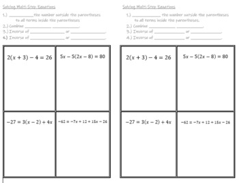 Preview of Multi-Step Equations Guided Notes - Distributive Property/Combining Like Terms