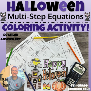 Preview of Multi-Step Equations Halloween Coloring Activity
