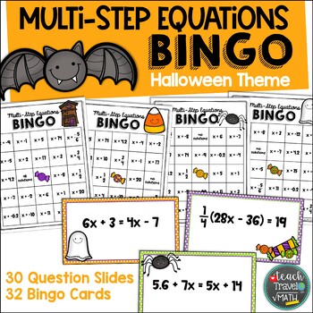 Preview of Multi-Step Equations Halloween Themed Bingo Game