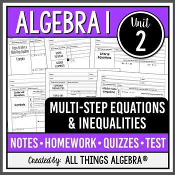 Multi Step Equations And Inequalities Algebra 1 Unit 2 Distance Learning