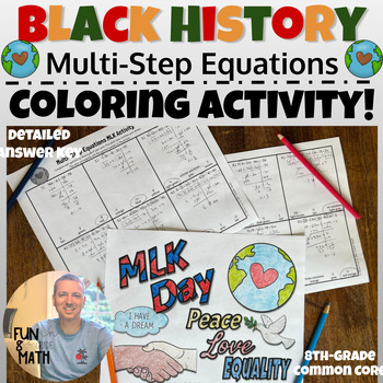 Preview of Multi-Step Equations MLK Black History Coloring Activity