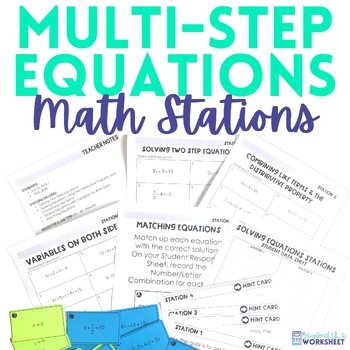 Preview of Multi-Step Equations Math Stations | Math Centers